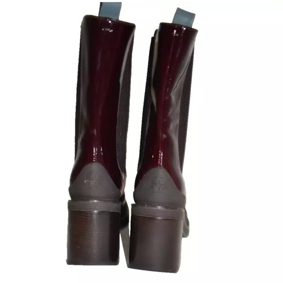 New! Tory Burch Expedition Patent Leather 6 M Chelsea Bordeaux Red Boots DD386 - Picture 5 of 7